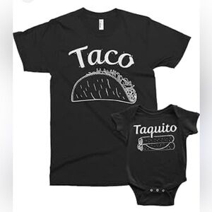 Rabbit Skins Black Short Sleeve Tees with Taco Designs NWOT Mommy & Baby set